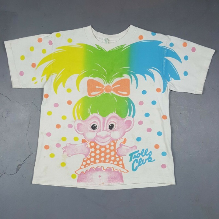 Vtg 80s Trolls Doll Club T-Shirt OS Neon