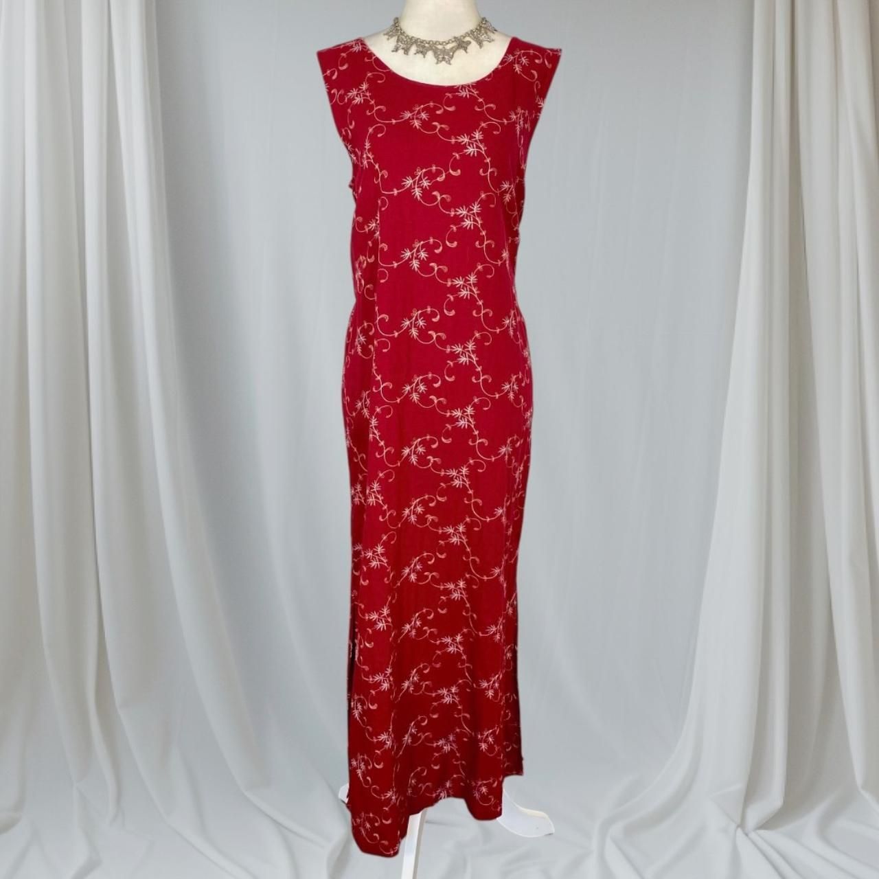 Romantic Linen Flower Embroidered Midi Maxi Dress L Jane Ashley