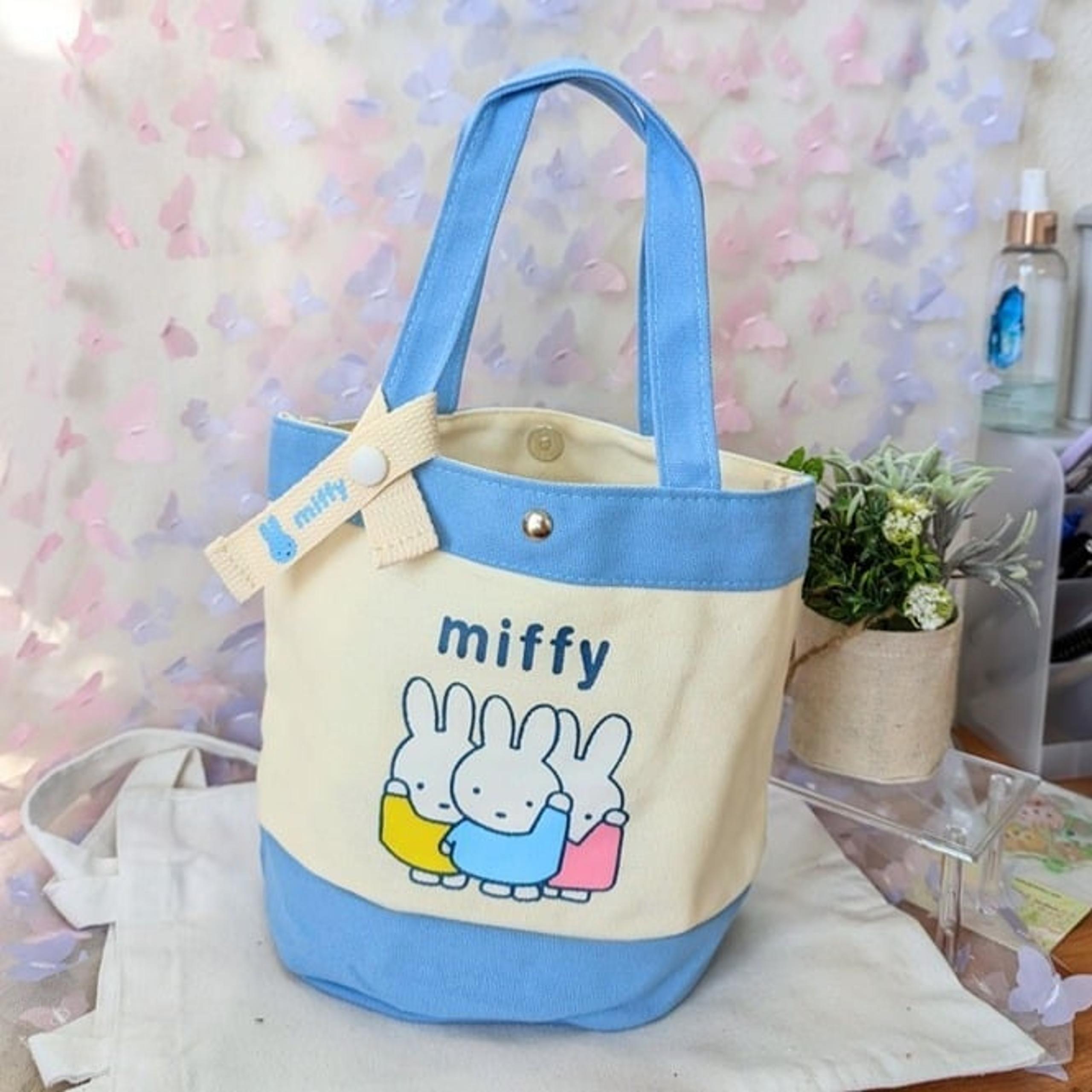 Miffy Bunny Official Blue Canvas Bag with Cute Top Handle and Magnetic Closure