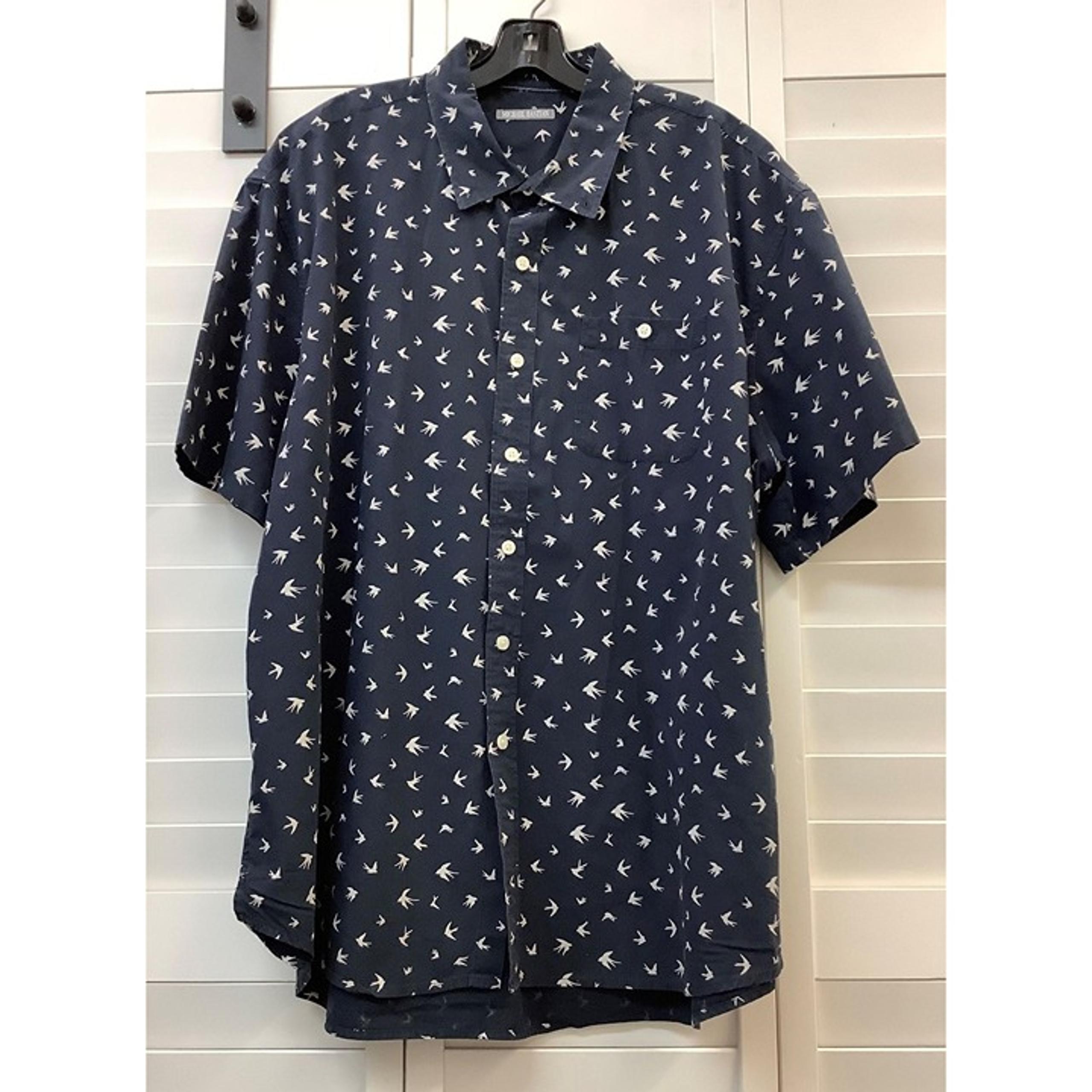 Michael Bastian Men's Short Sleeve Button Down Cotton Shirt, Swallow Navy, Size