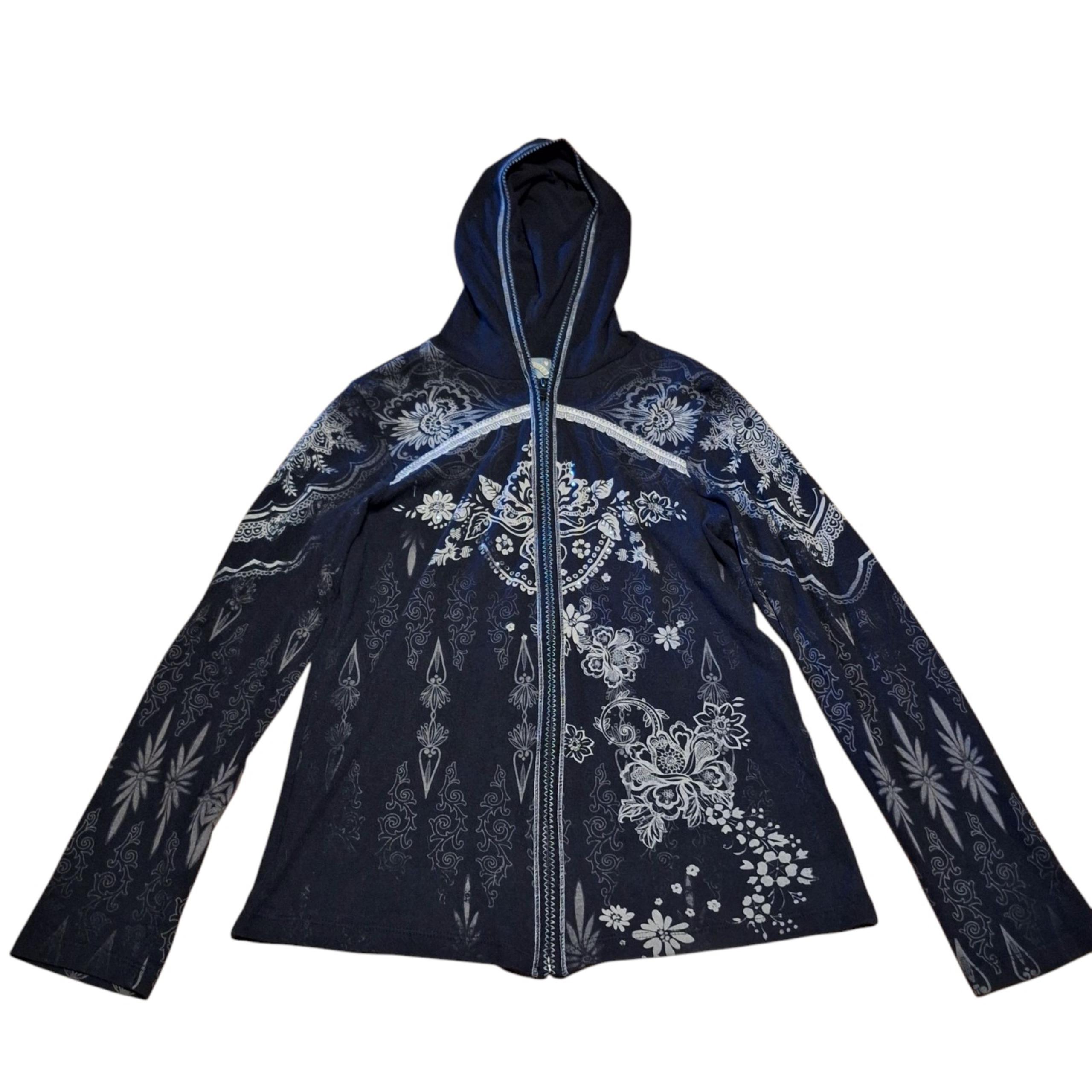 Vanilla Sugar medium y2k 00s emo grunge goth Rhinestone floral full zip hoodie
