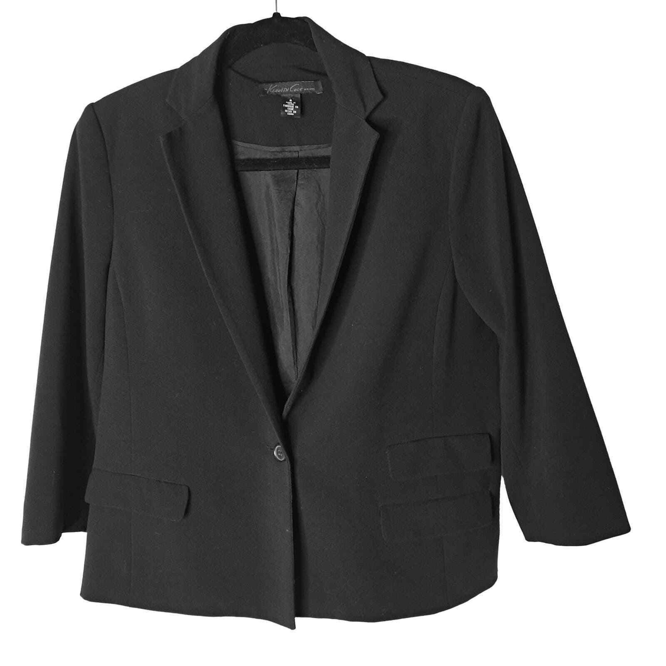 Kenneth Cole Blazer Womens 8 Black One Button Suit Jacket Stretch Lined Workwear