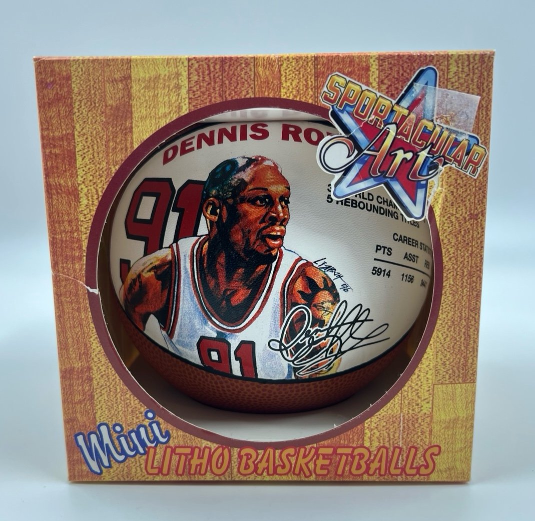 Vintage 1996 NBA DENNIS RODMAN Chicago Bulls Sportacular Art Mini Basketball NEW