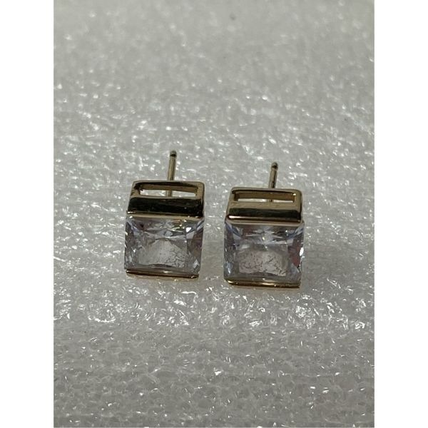 14KT Yellow Gold Princess Cut CZ Stud Earrings 3.33