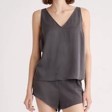 Quince 100% Washable Silk Pajama V-Neck Tank charcoal M