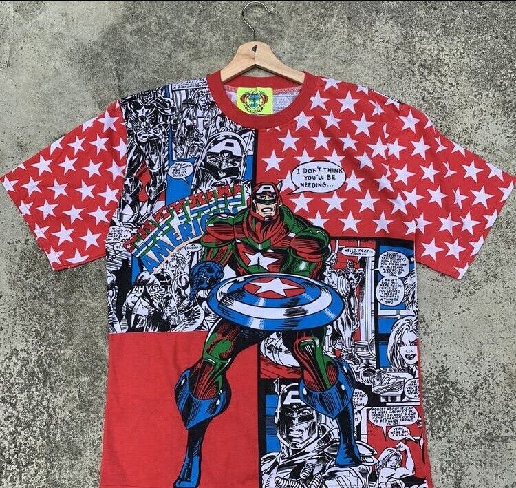 Vintage Captain America Marvel Large 90s Mega T Shirt TM Sports