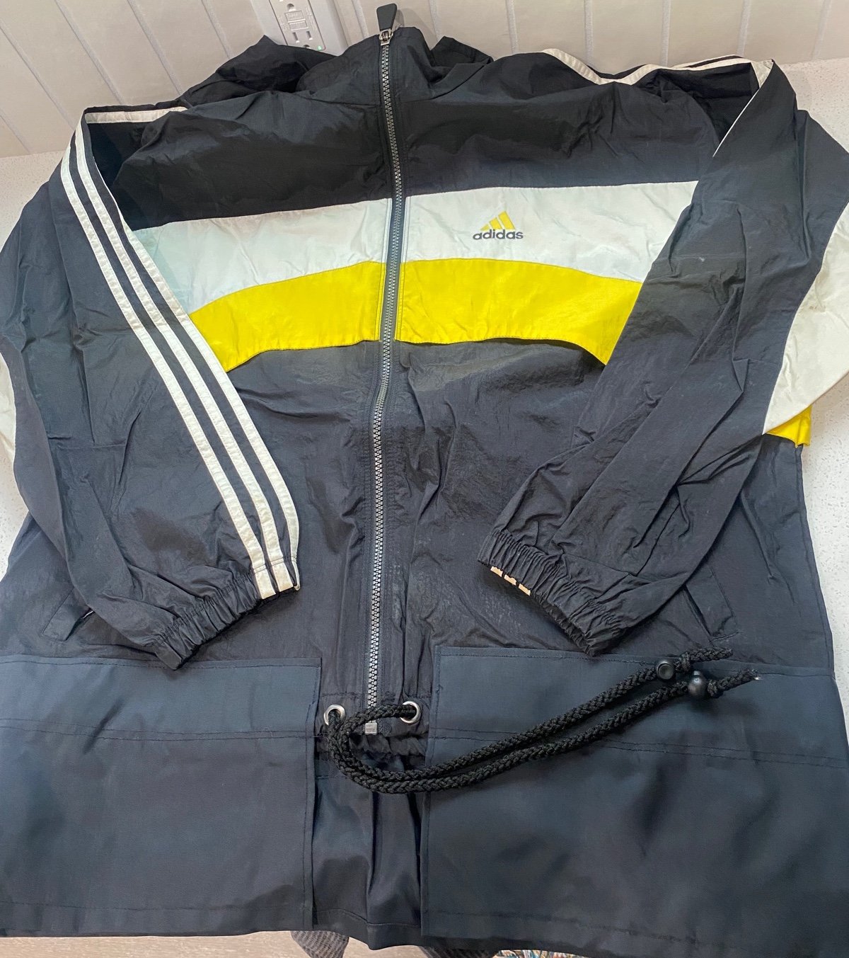 Vintage Adidas Windbreaker Jacket 3 Stripe Yellow And Black L Large