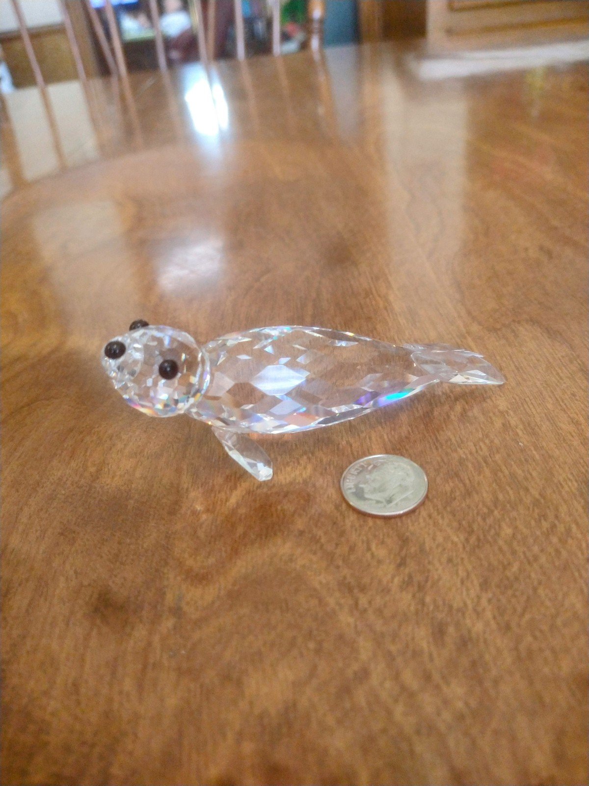Swarovski Crystal large seal figurine. 1.5 x 1.5 x 3.75