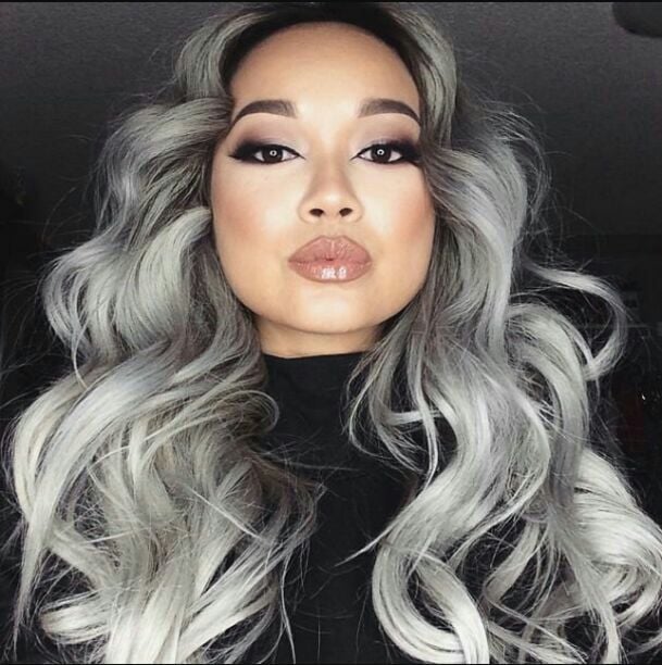 Silver black ombre lace frontal wig