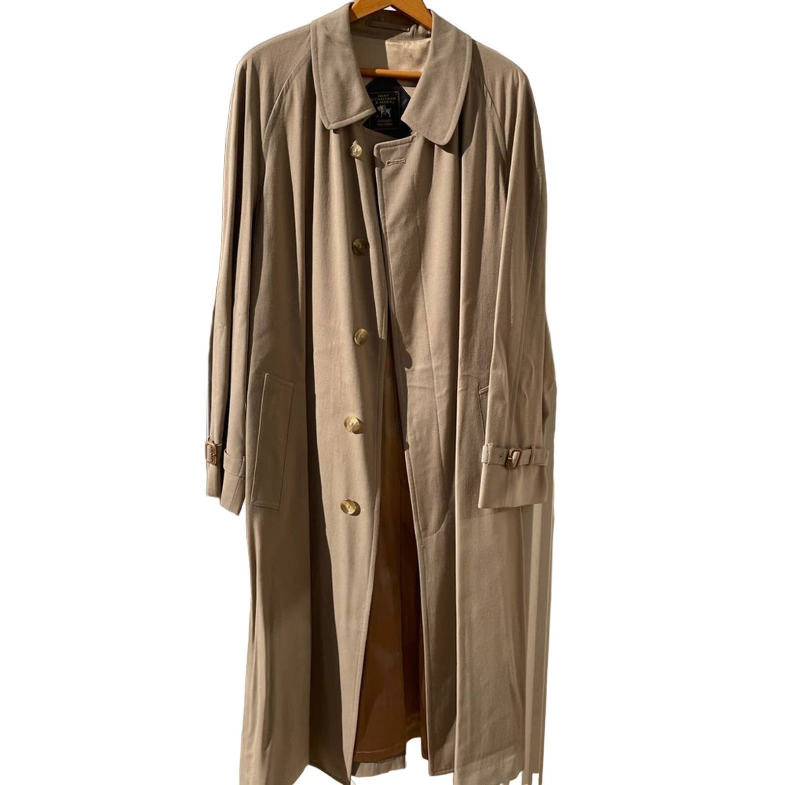 Hart Schaffer & Marx Mens Khaki trench coat size 42R pure wool