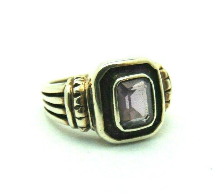 Amethyst Sterling Silver Ring Size 9 925 ArtDeco Style Vintage BeadRage