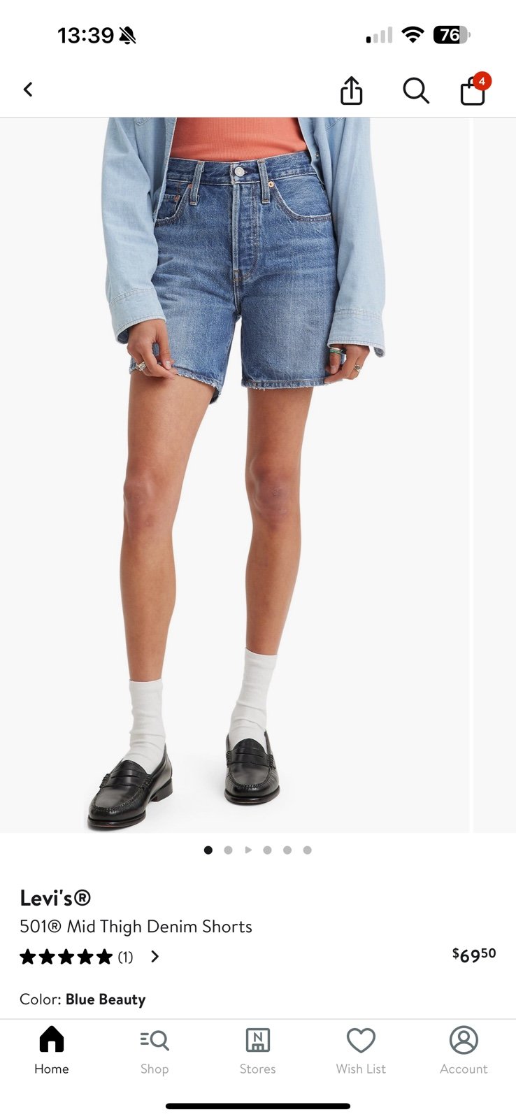 NWT Levi’s 501 Mid thigh denim shorts