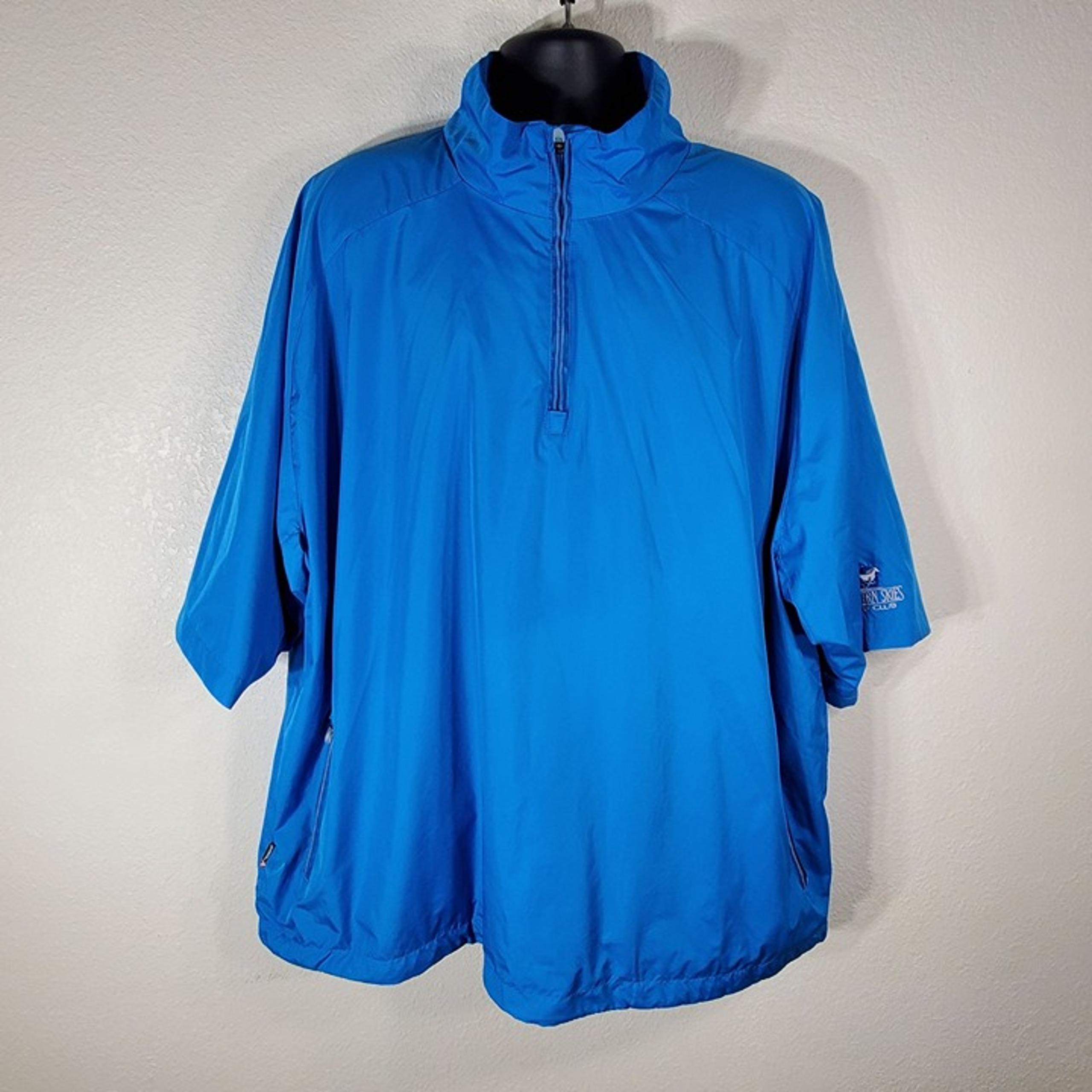 Mens XL Blue Half-Zip Short Sleeve Jacket Windbreaker Western Skies Golf Club
