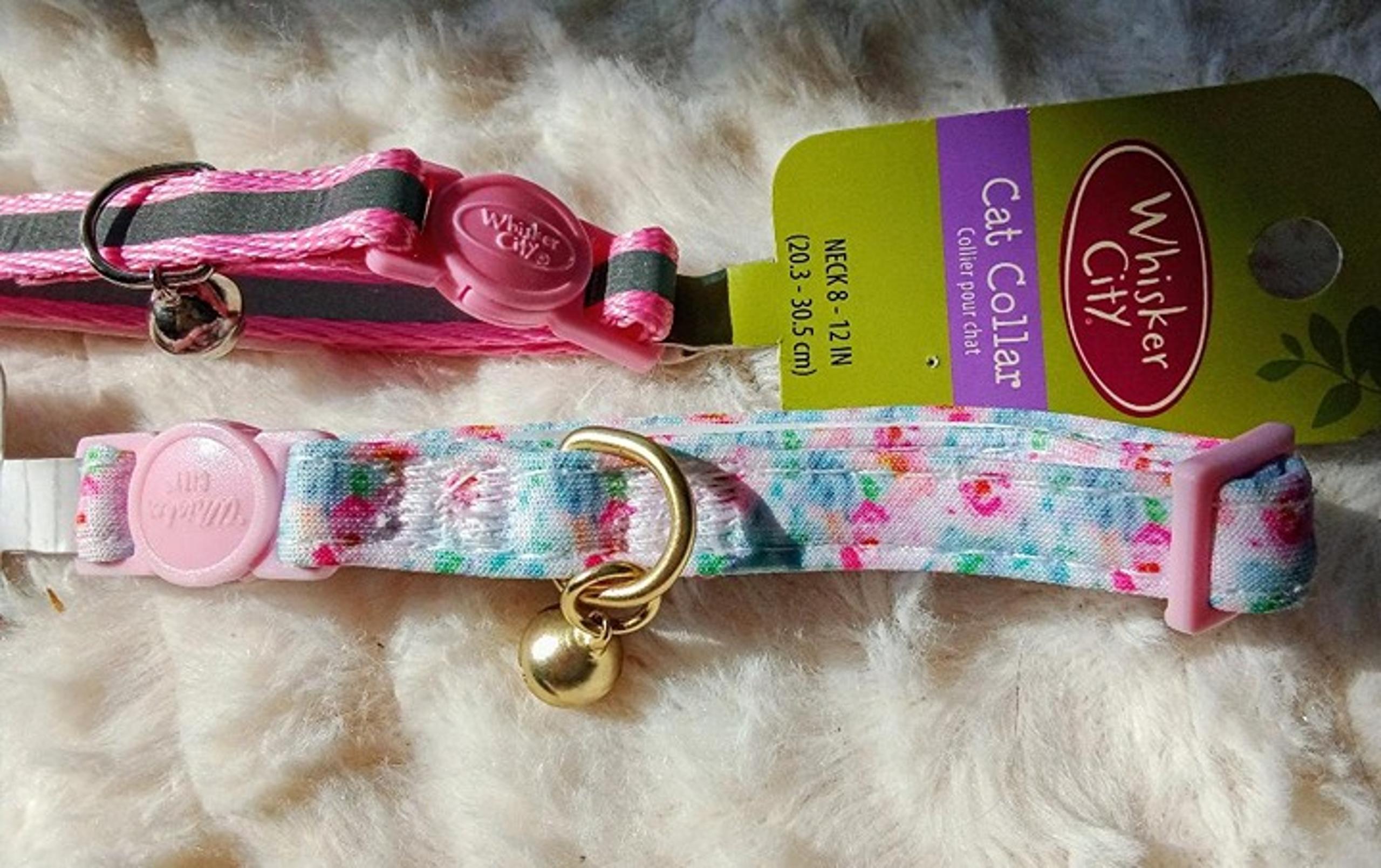 TWO Cat Collars Petsmart Pink Blue Roses Floral & Baby Pink Reflective 8 -12" - Whisker City