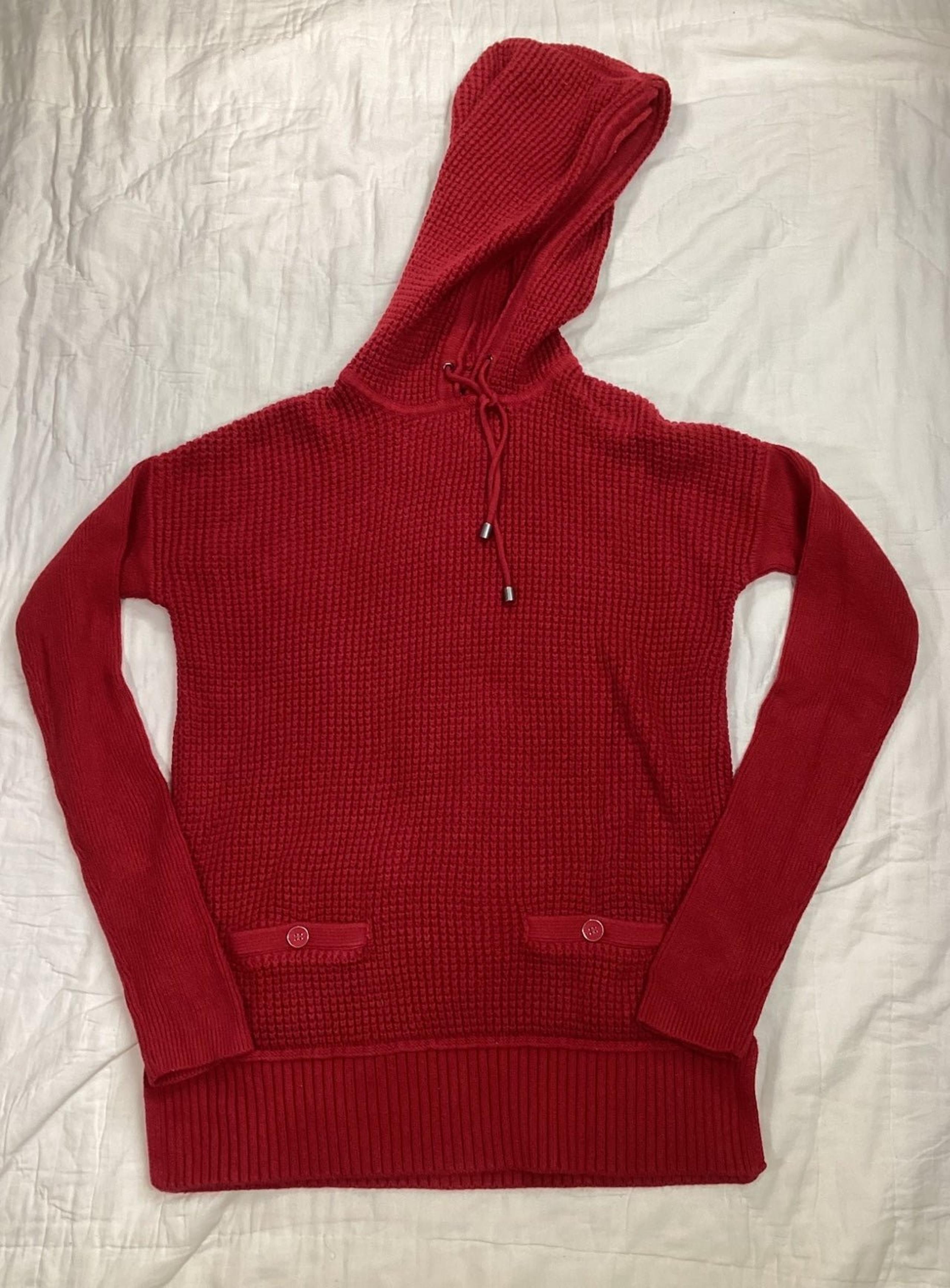 Banana Republic Hooded Waffle Knit Sweater Rabbit Hair Blend Red Small