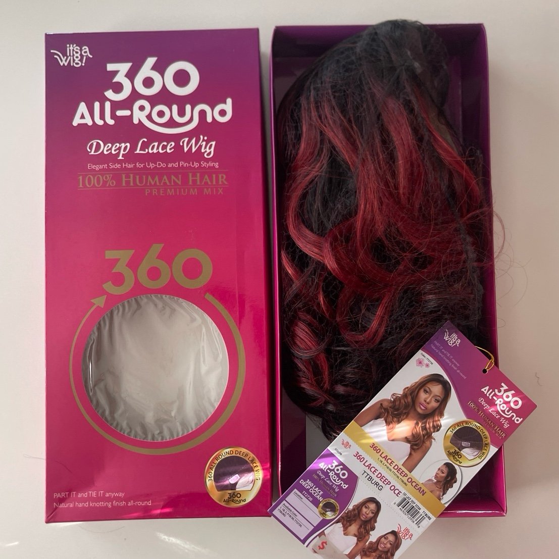 It’s A Wig All Around 360 Deep Lace Front Wig 100% Human Hair Black Red Ombre