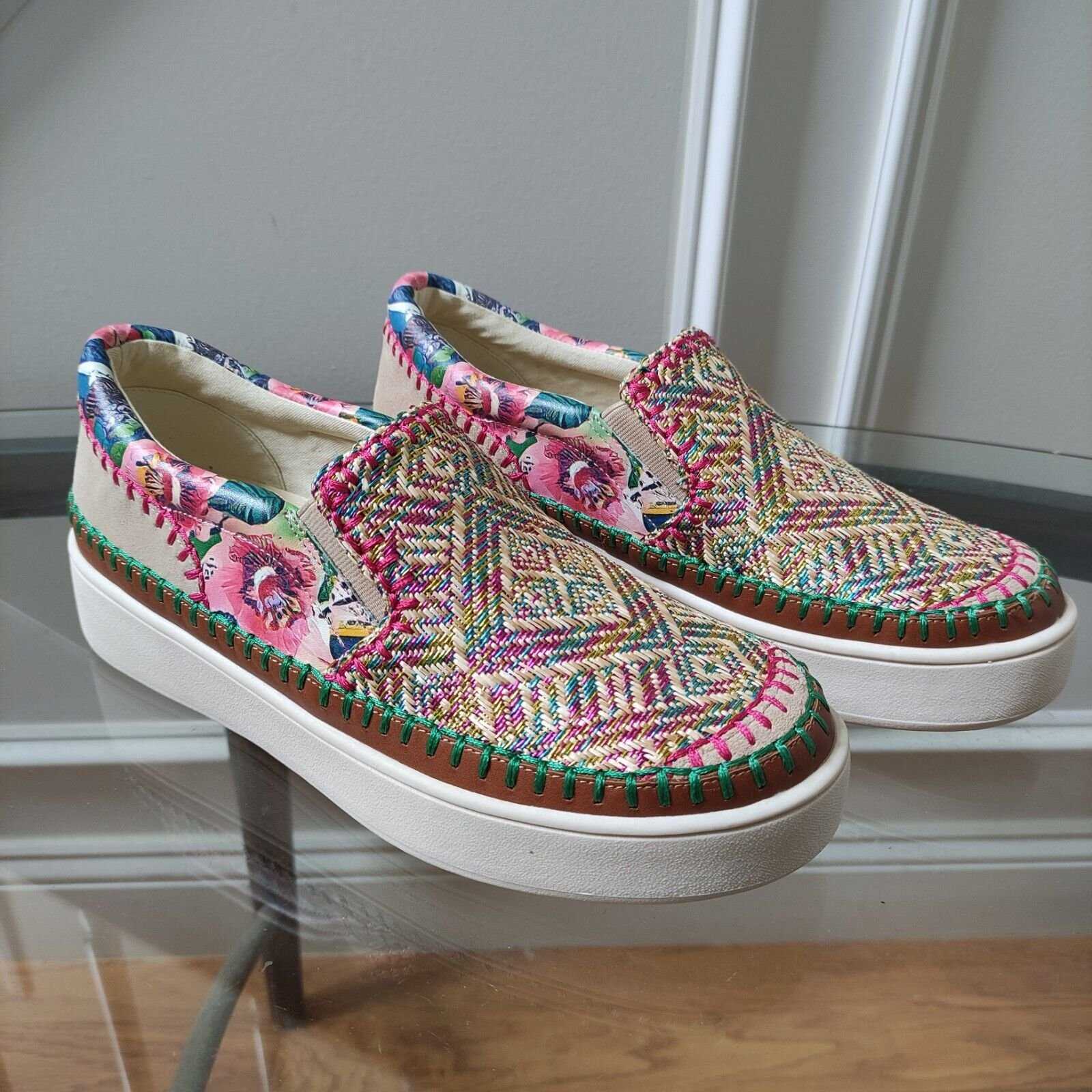 Johnny Was Patchwork Slip On Sneakers Flats Shoes 9.5M leather upper