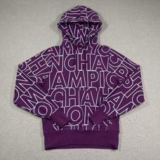 Champion Hoodie Womens Small Purple Reverse Wave All Over Print Relaxed Baggy