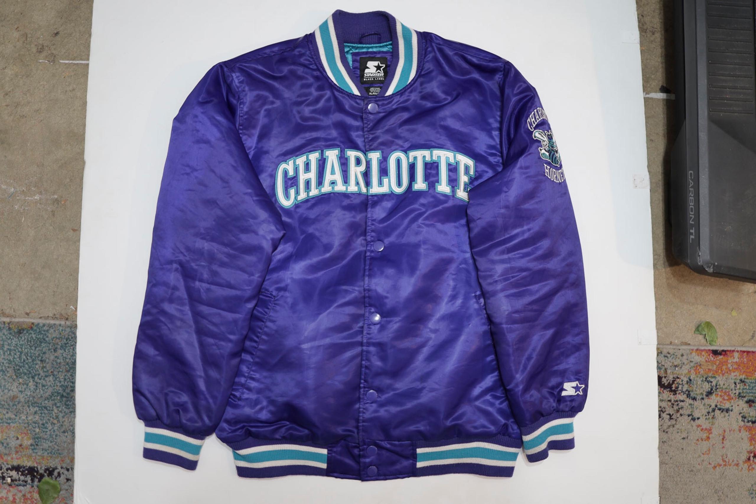 Rare NBA Charlotte Hornets Purple Starter Satin Bomber Jacket Men’s X-Large