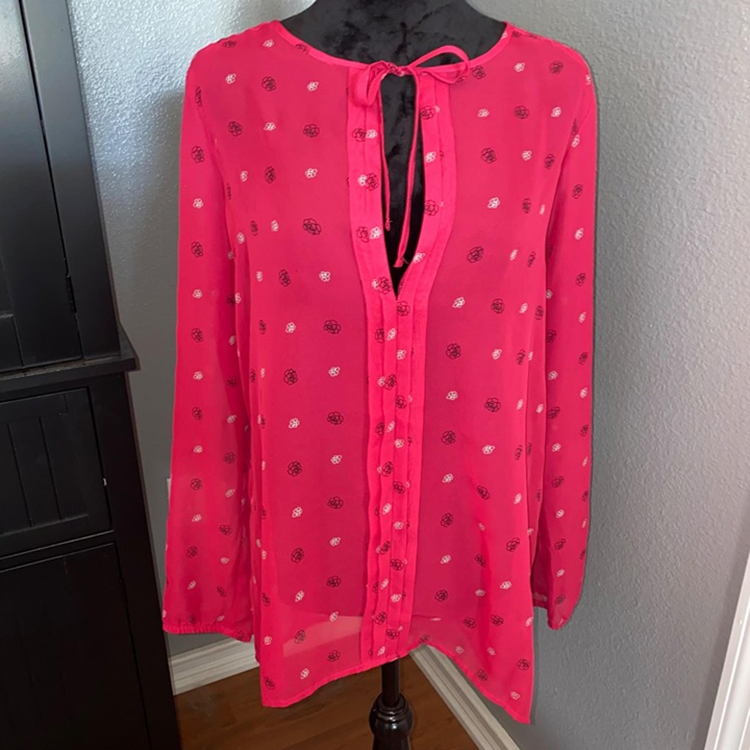 Blouse Womens XL Tunic Top Pink Sheer Floral Print Long Sleeve Lightweight - Mudd
