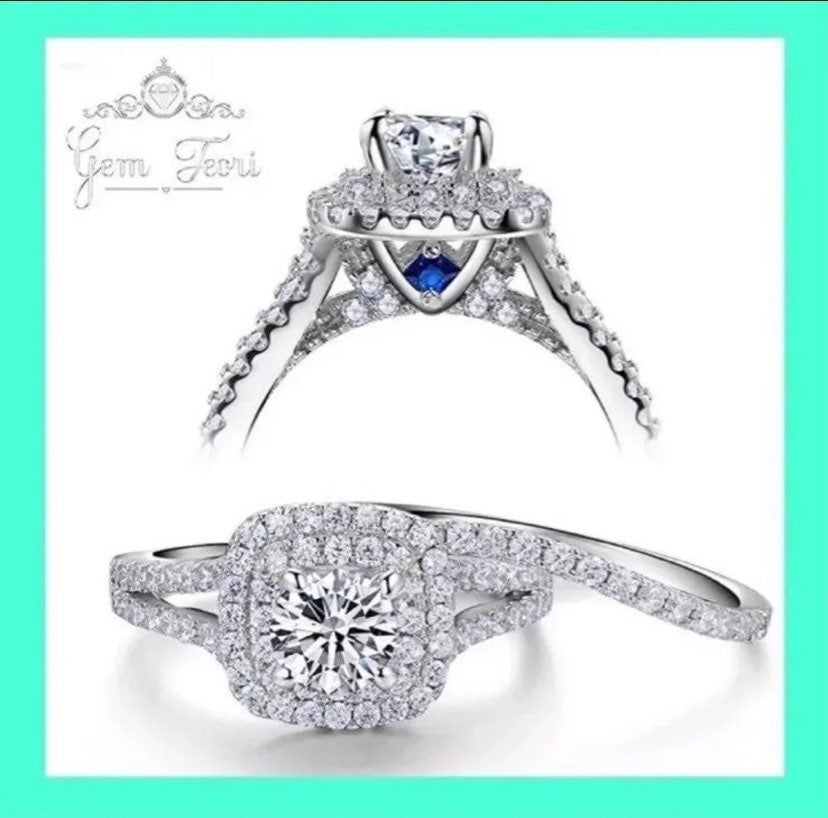✨2.20 CTW Stella Halo Diamond & Sapphire Wedding Ring Set✨