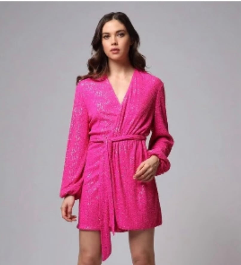 NWT JAY GODFREY Polly Sequin Wrap Dress Neon Fuchsia size 0