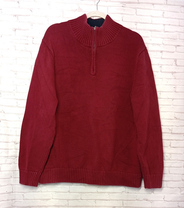 L.L.Bean Sweater Men Large Maroon 1/4 Zip Mock Neck Long Sleeve Pullover Sweater