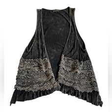 POL Open Front Sleeveless Cardigan Vest Sz S Black Lace Grunge Boho Embroidered
