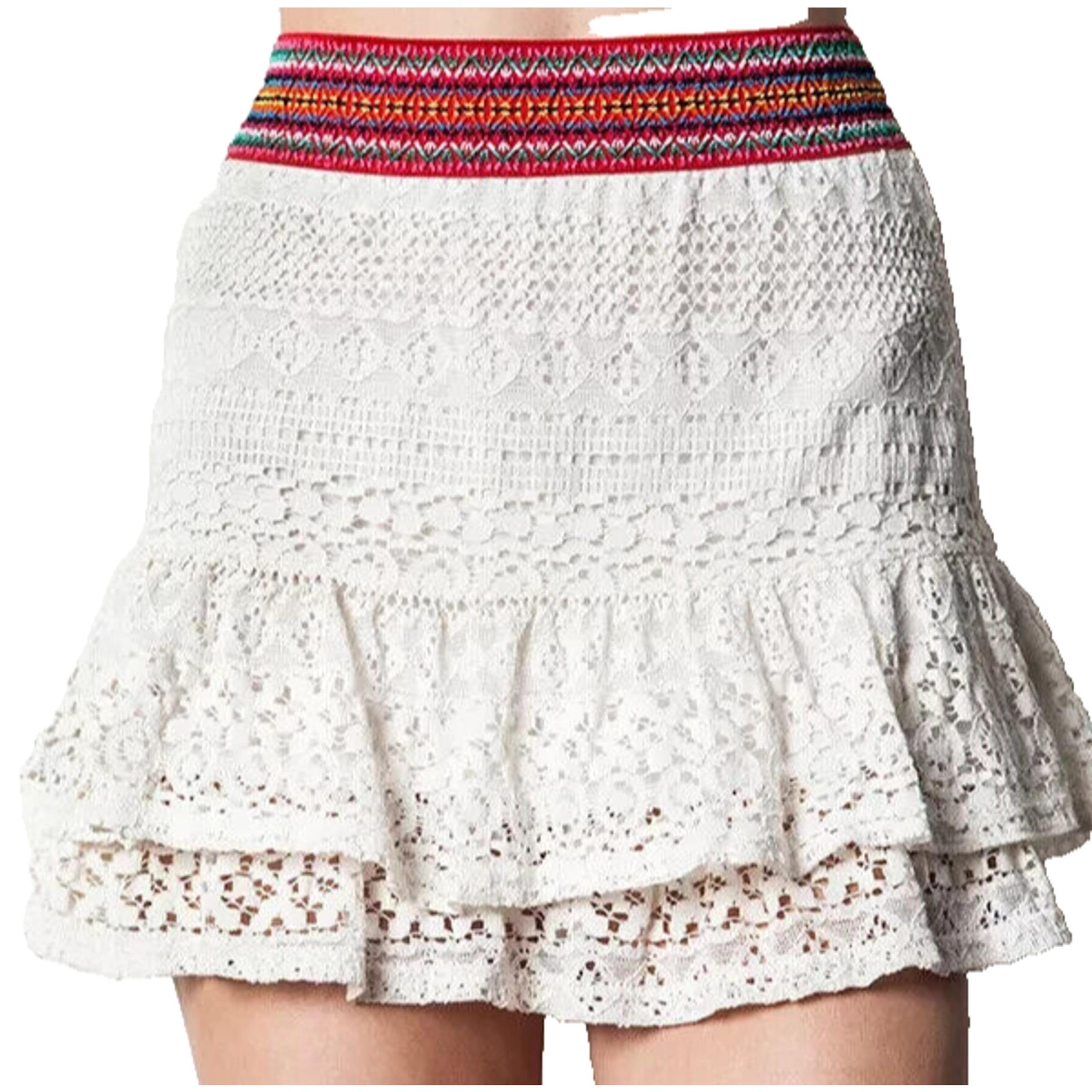 Umgee Skirt Size S White Lace Underlay Lined Stretch Short Mini Elastic Waist