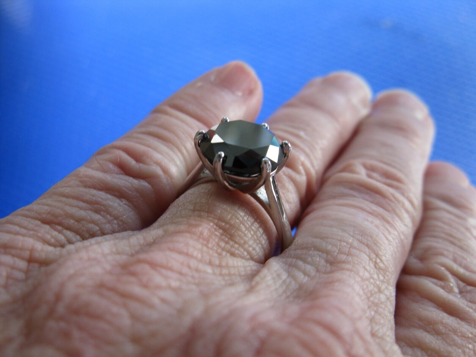 4.55ct 100% REAL NATURAL BLACK DIAMOND RING, CERTIFICATE,FR EE DIA TESTER Size 6