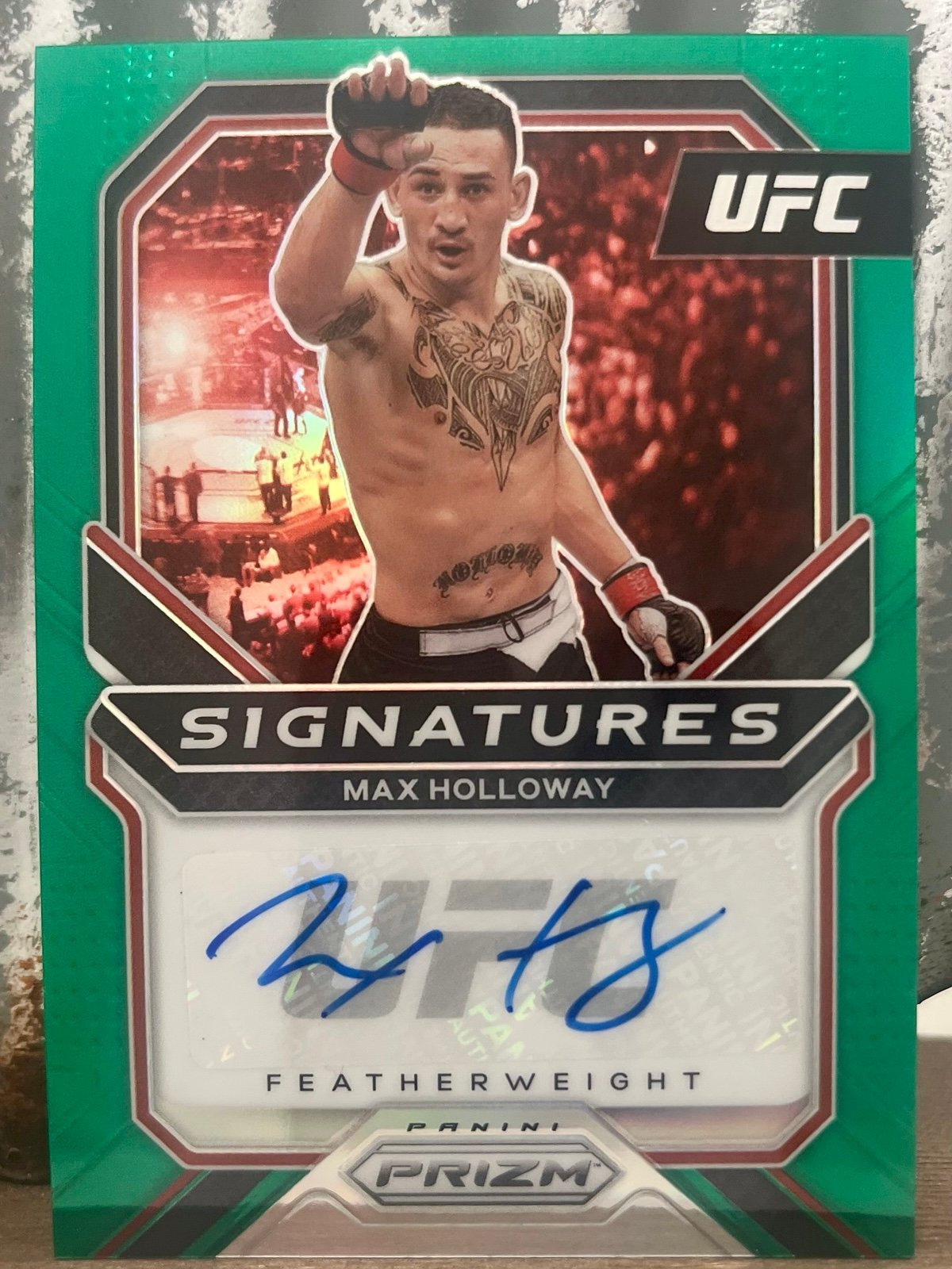 MAX HOLLOWAY 2021 Panini Prizm UFC Signautres Green Prizm Auto #SG-MXH SP