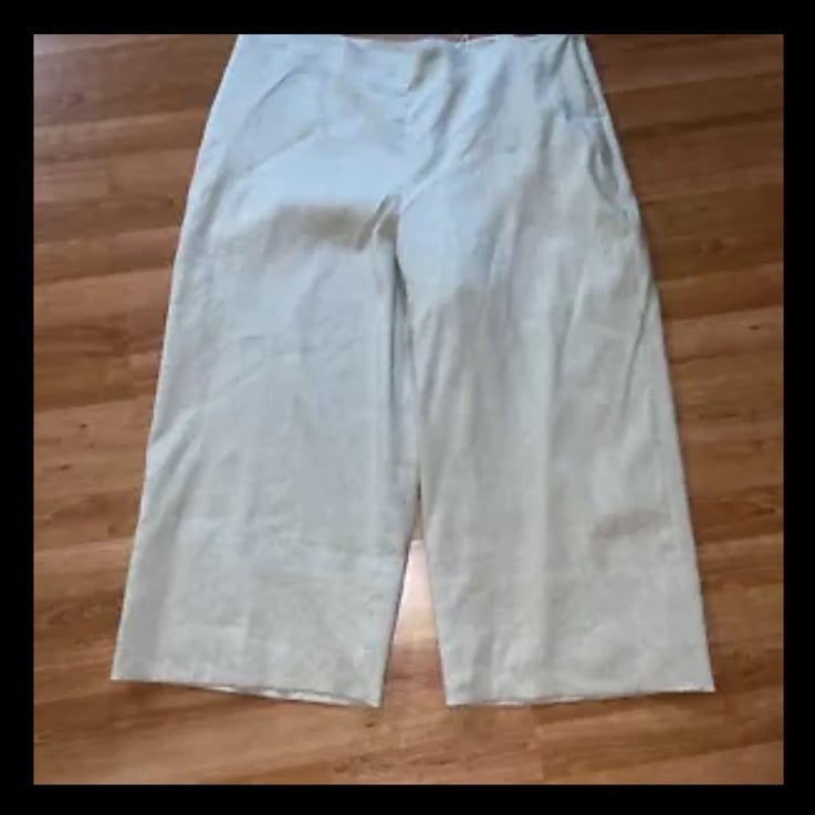 Vince Linen Blend Light Dove High Waisted Cropped Wide Leg Pants MSRP 345 New