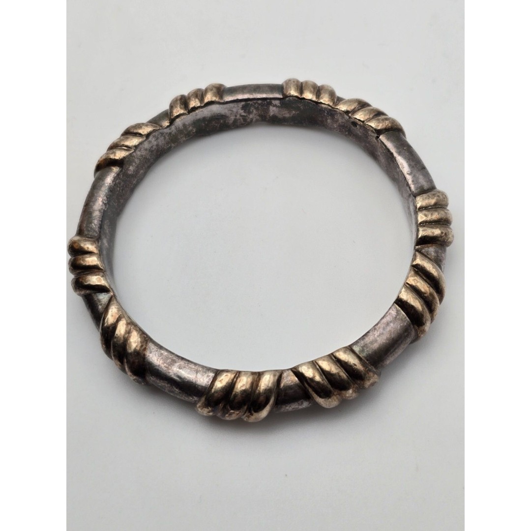 Brian Bergner 925 Silver And Gold Plate Crosshatch Bangle