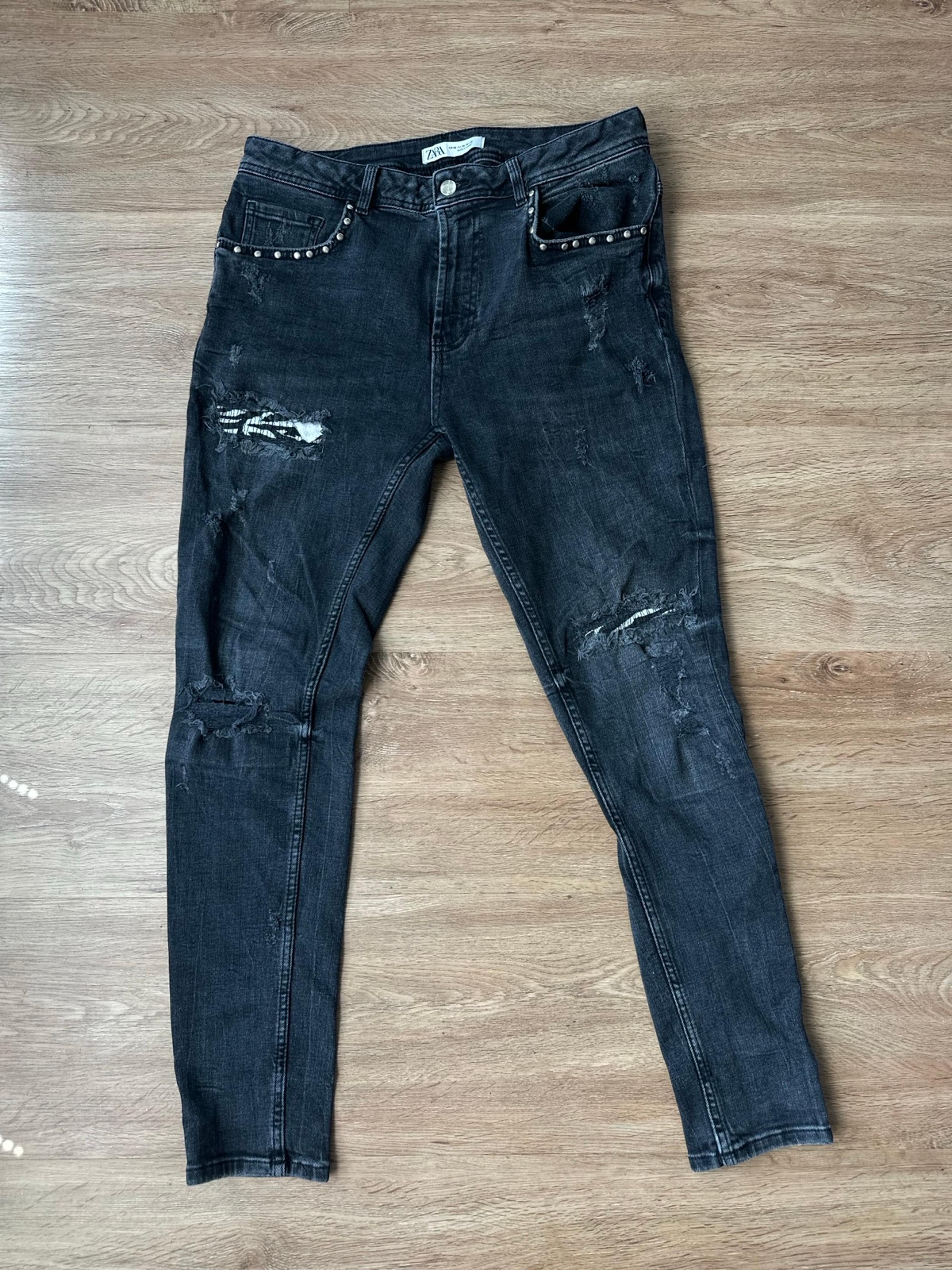 Zara Men Distressed Skinny Black Jeans