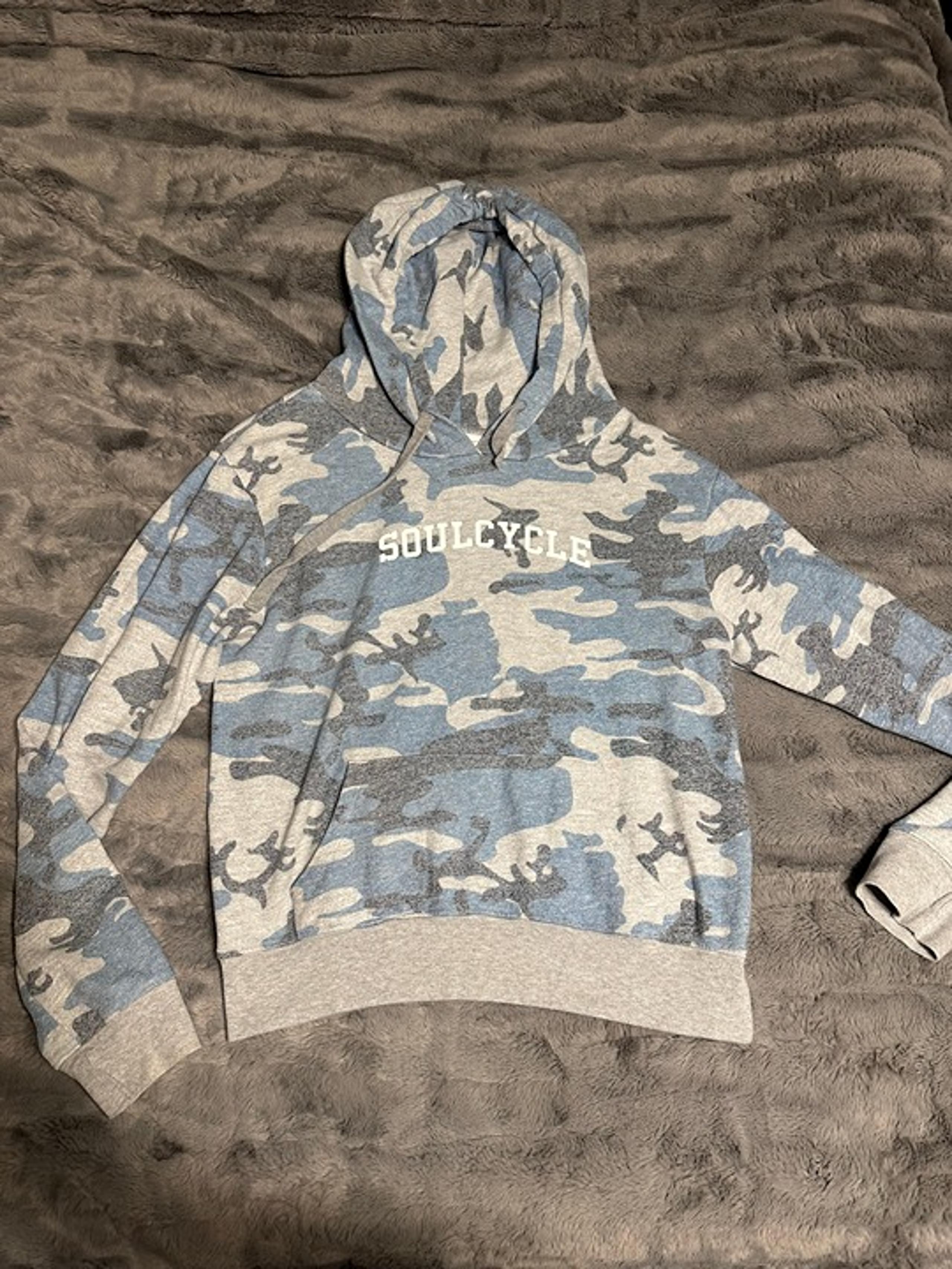 SoulCycle Camo Hoodie Sweatshirt Size M - Blue Gray Skull Detail