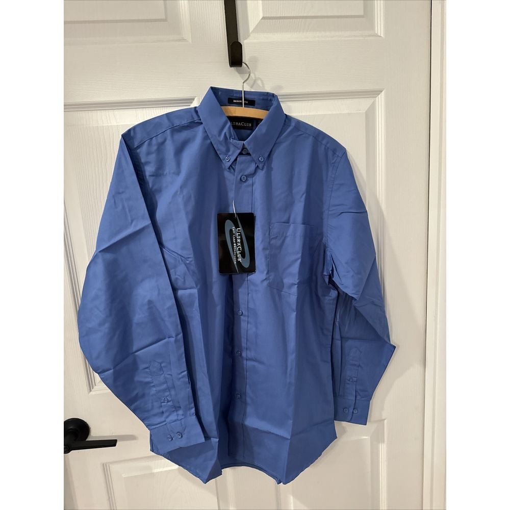 Lot Of 4 Ultra Club Broadcloth Men Long Sleeve Button Down Dress Shirt Blue med