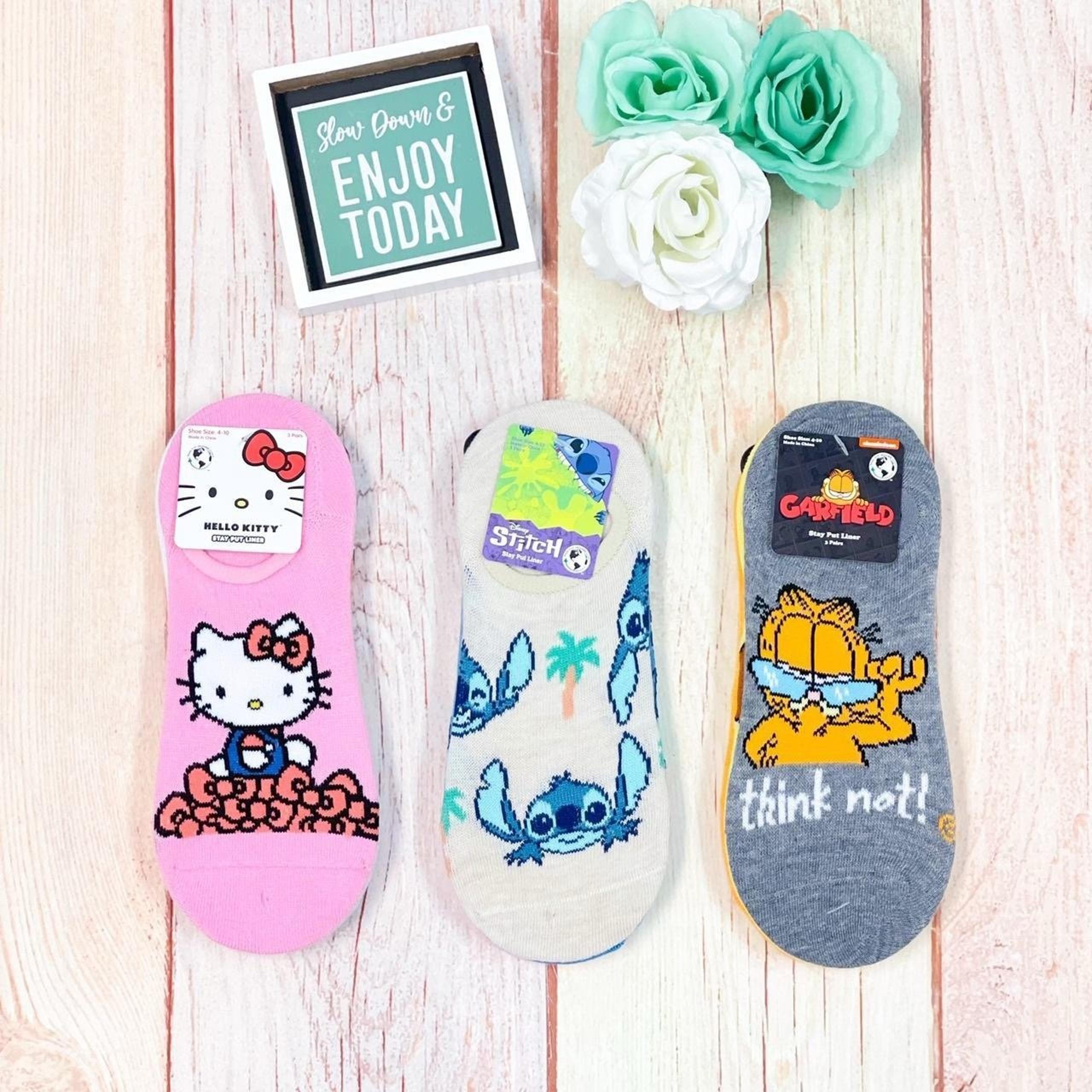 Hello Kitty Lilo & Stitch Garfield Women’s 3 Pack No Show Sock Bundle NEW