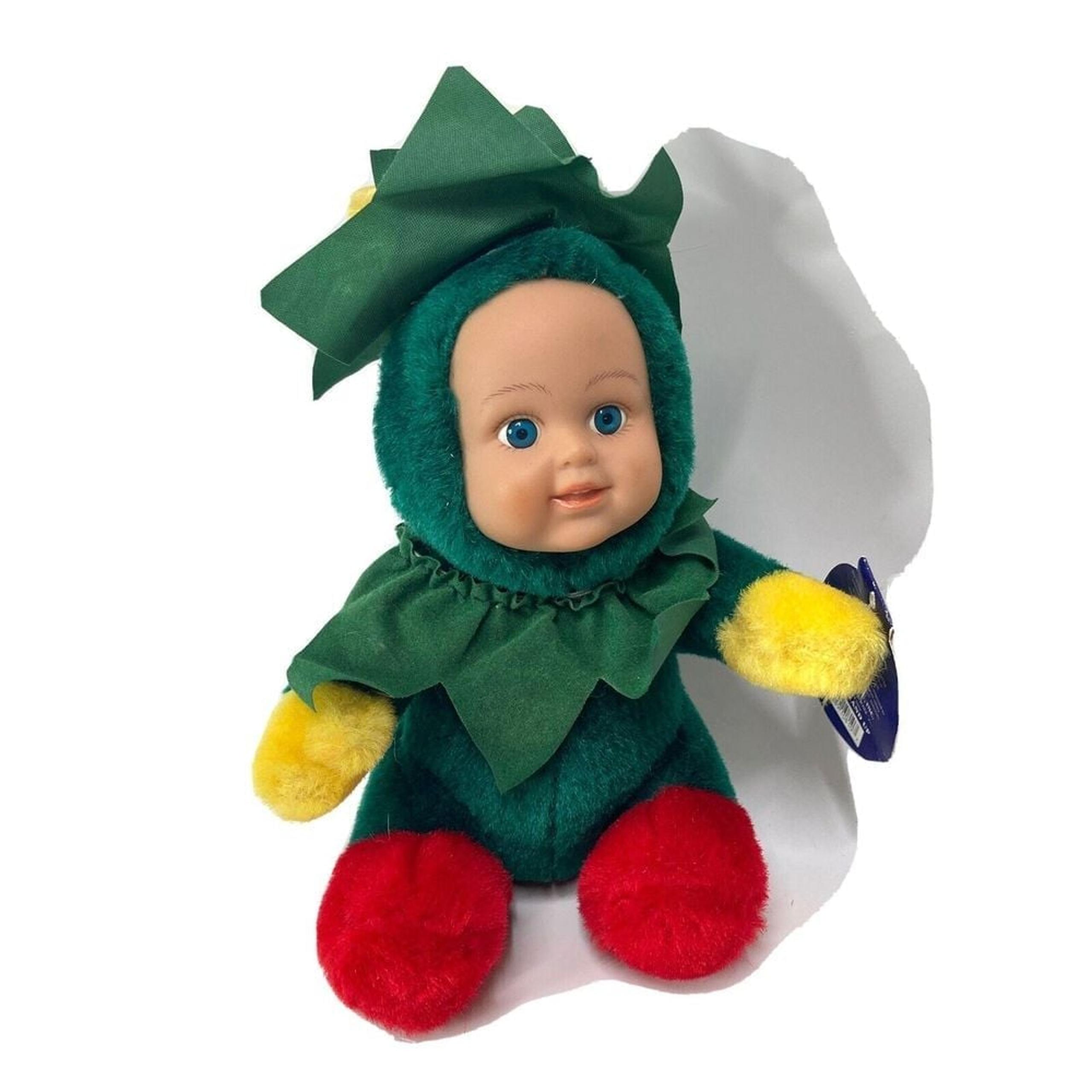 Kellytoy Christmas Baby Doll 2000 Green sitting stuffed plush Star With Tag