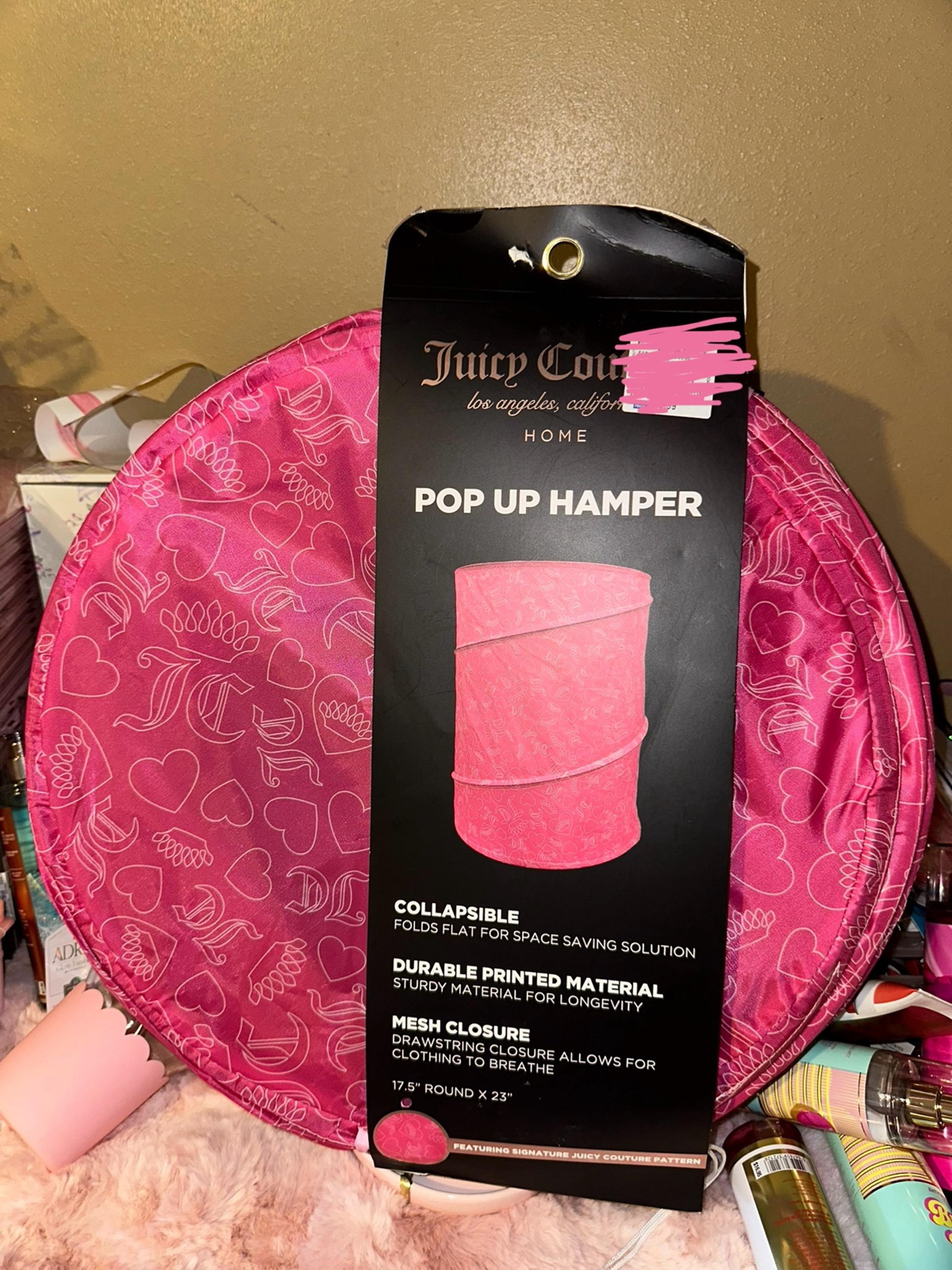 juicy couture pink crown heart logo pop up hamper laundry home bnwt new