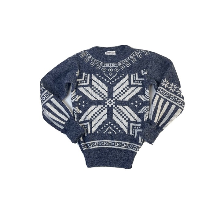 Vintage Womens Small Snowflake Fair Isle Puff Sleeve Sweater