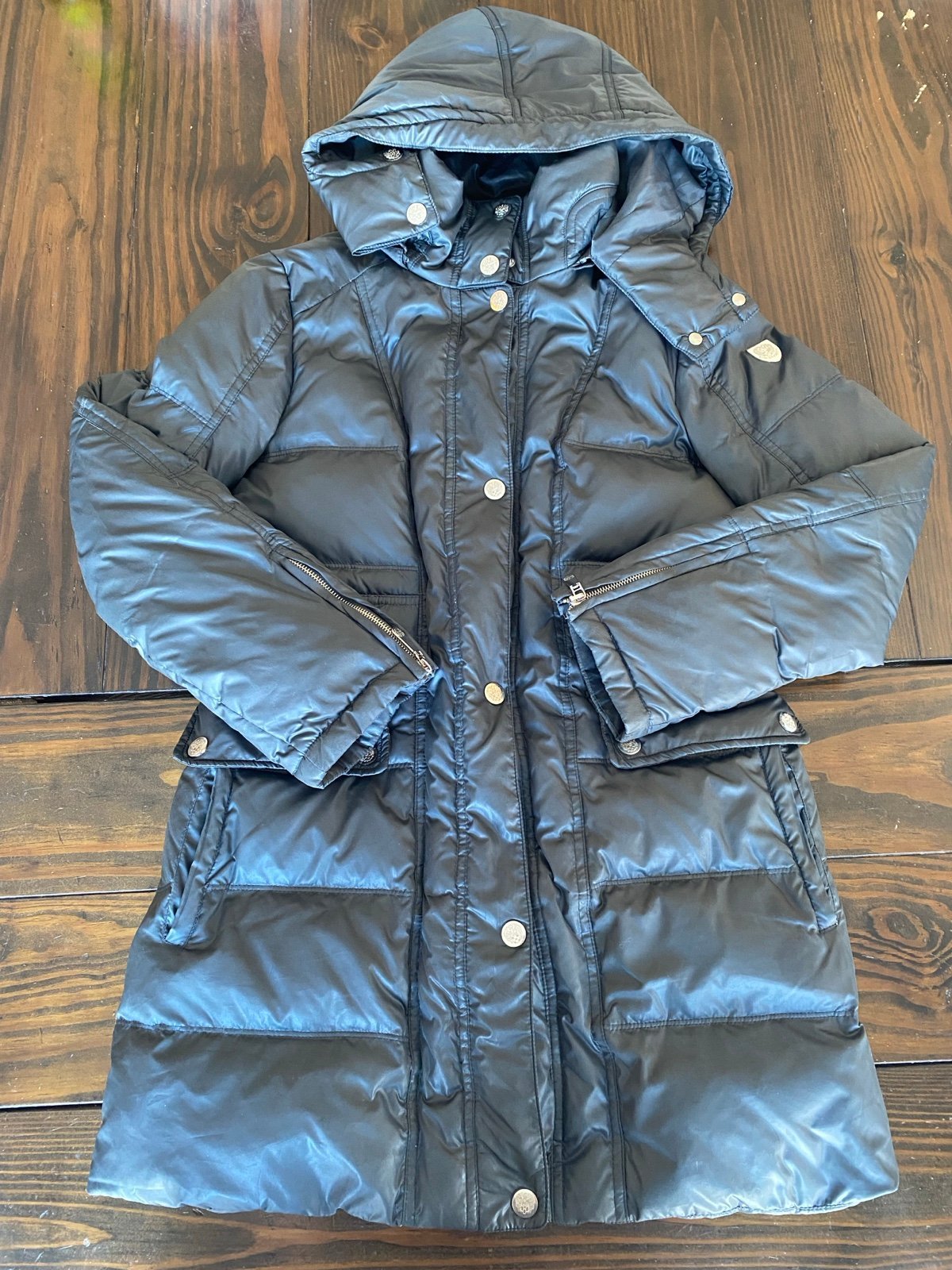 Vince Camuto Full Zip Zip Off Hood Puffer Duck Down Coat Gray Size M