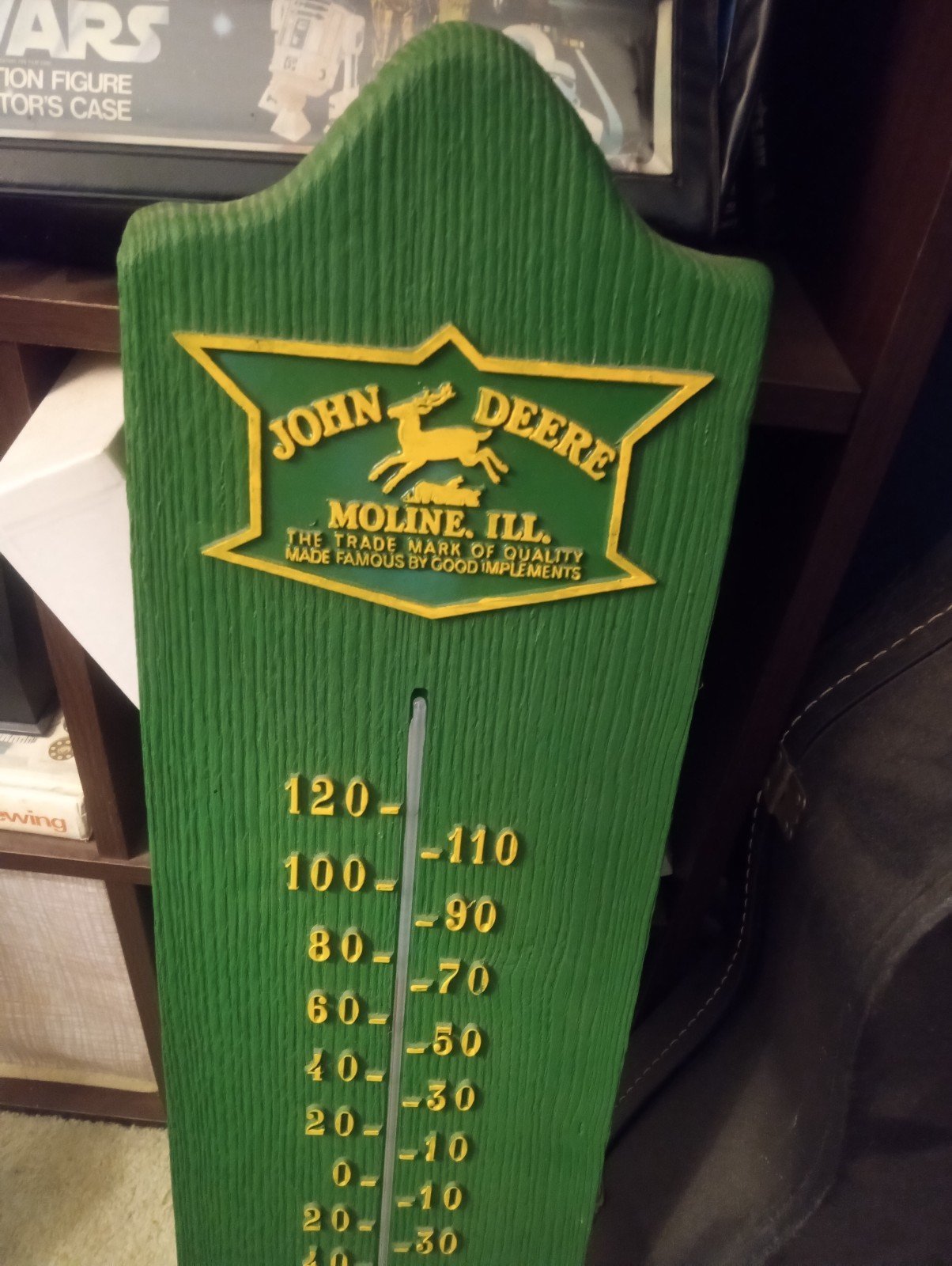 Large 30 John Deere Tractor Thermometer Faux Wood Green Yellow Rare