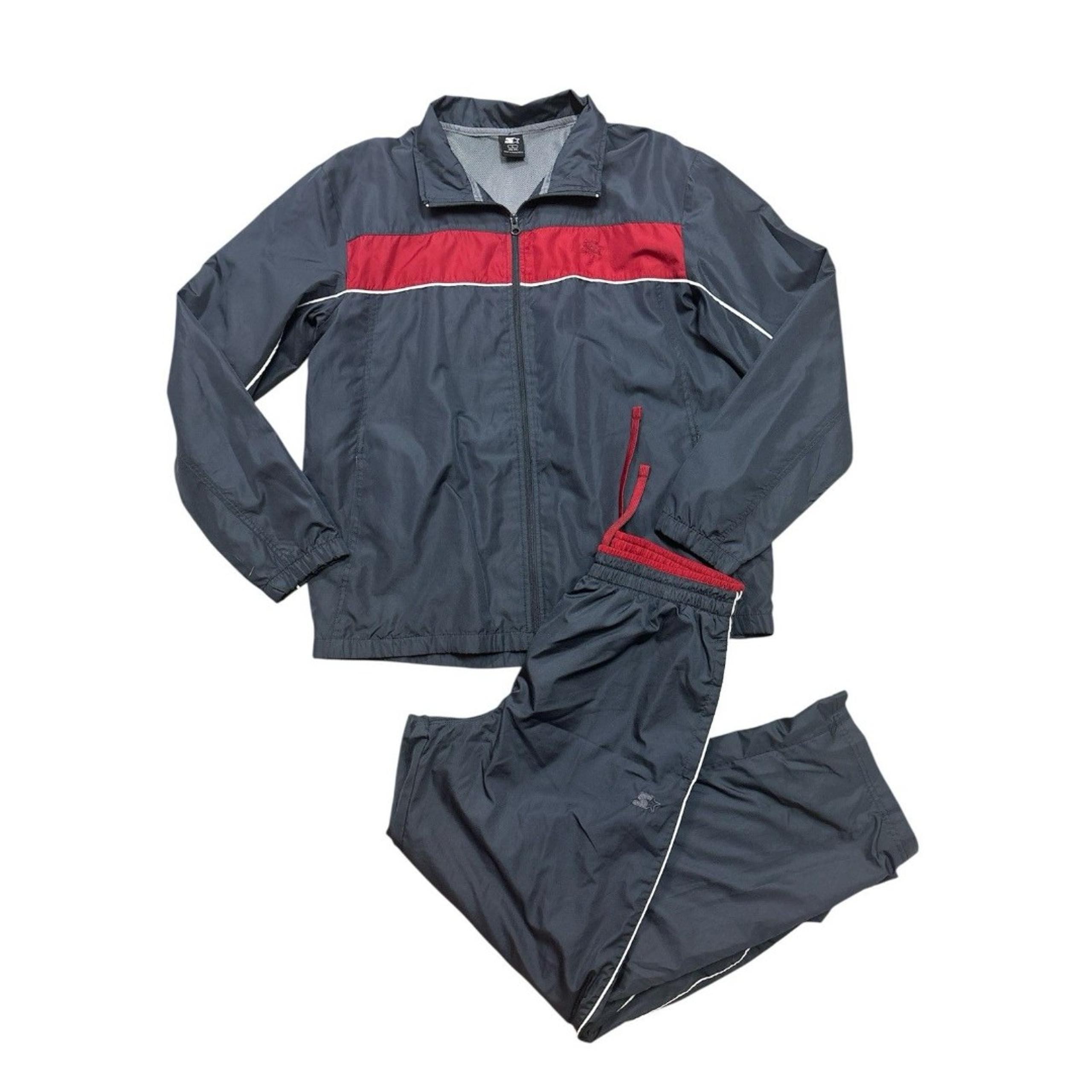 Vintage Starter Track Suit Mens Gray Nylon Lined Jacket Track Pants Med/large