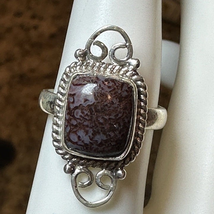 Ring Dinosaur Bone Cabochon Stone 925 Sterling Silver Women's Size 7.5 Jewelry