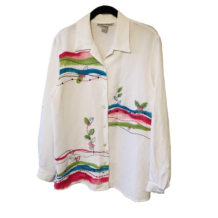 Draper’s & Damon’s Y2K Style Colorful Embroidered Button-Up Shirt M