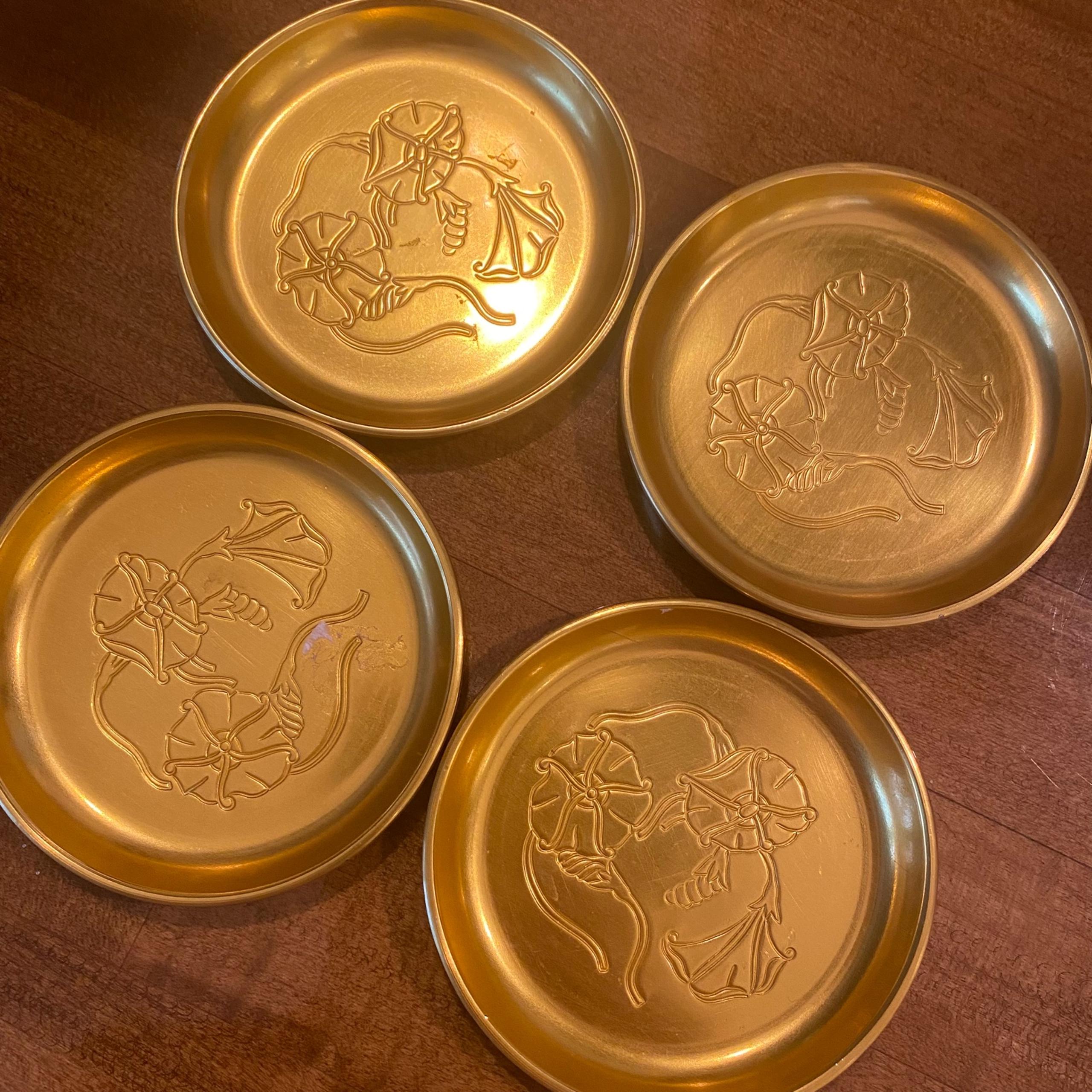 Vintage Gold Anodized Aluminum Coasters Neocraft by Everlast Set of 4