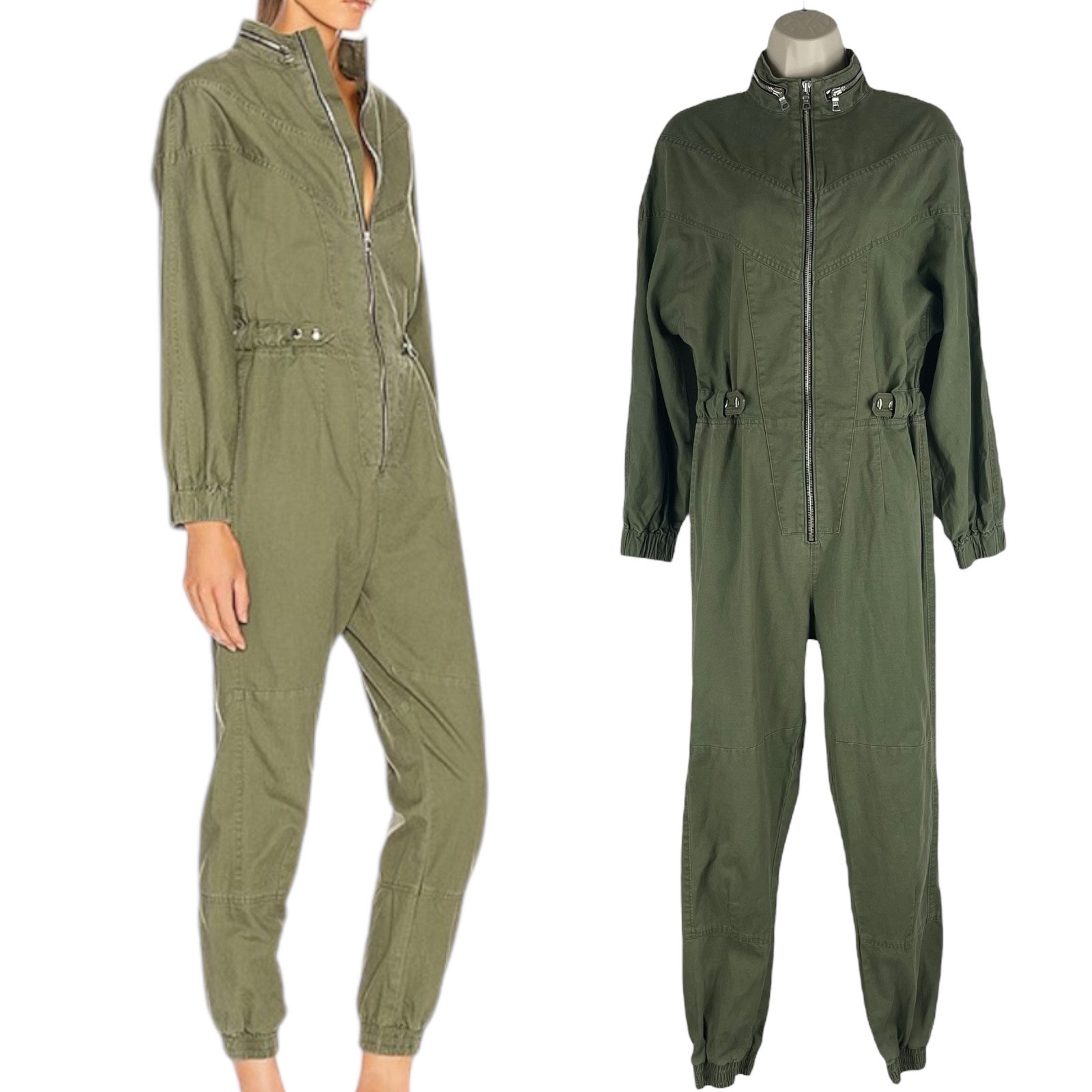 RTA Halima Utility Front Zip One Piece Jumpsuit Tomboy Green Size S