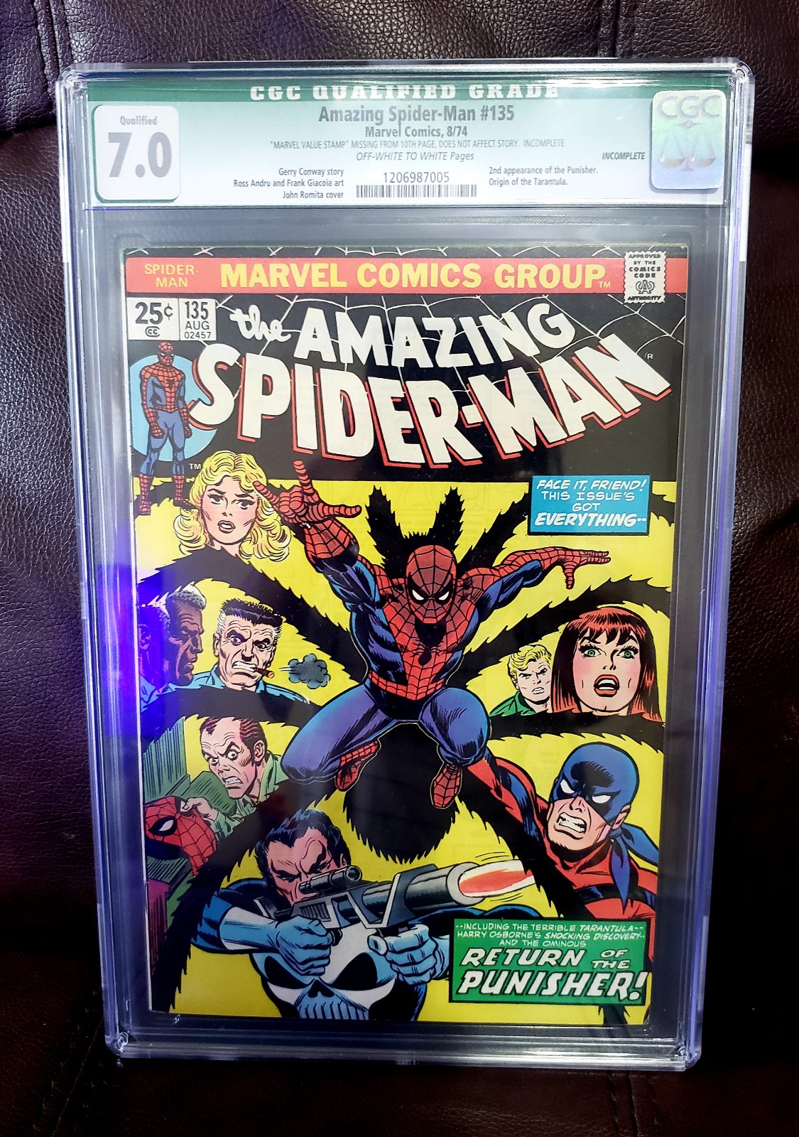 Amazing Spider-Man #135 CGC FN/VF 7.0 2nd Appearance Punisher! Marvel 1974.