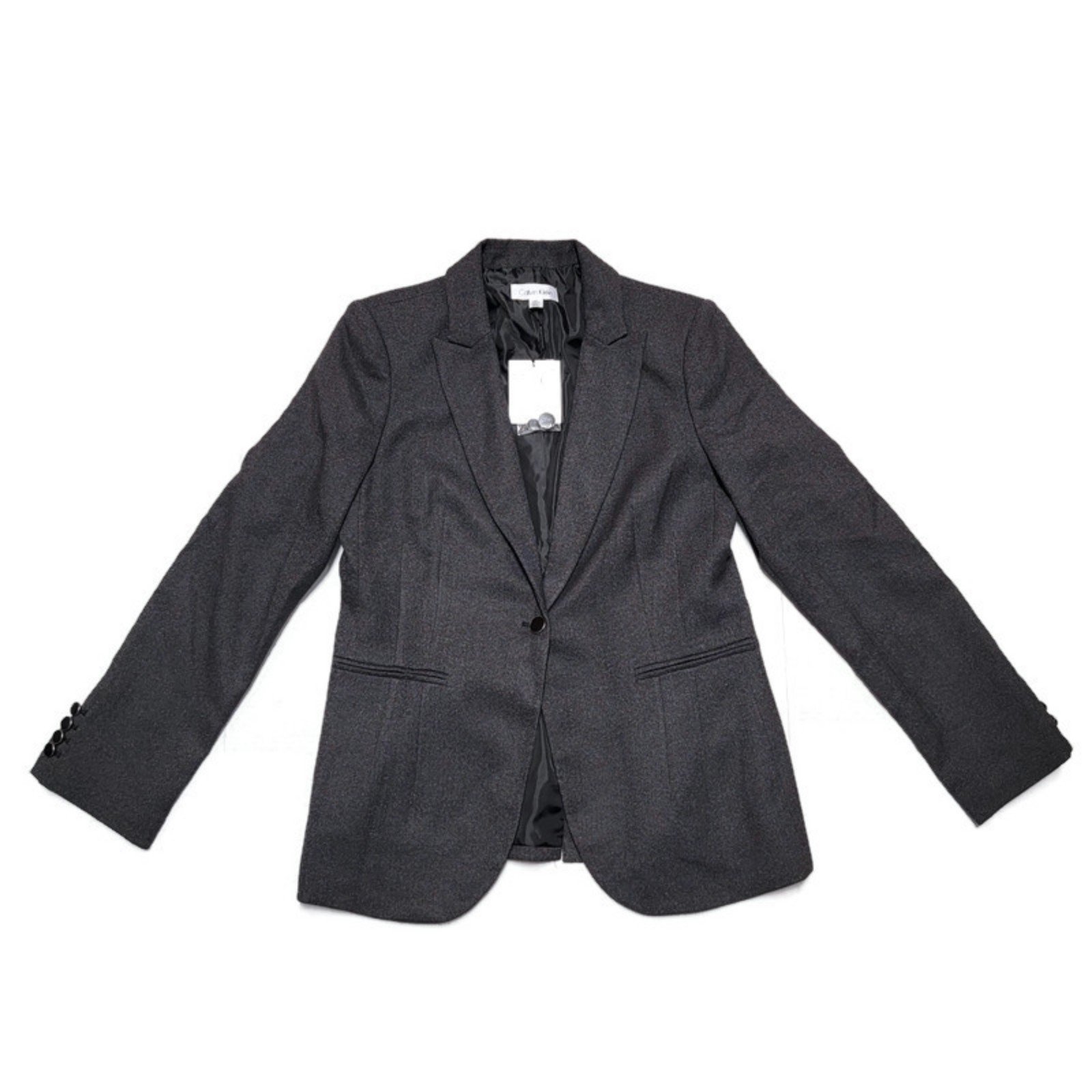 Calvin Klein Women's Gray One Button Front Blazer in size 10