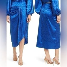 RONNY KOBO Miranda Jacquard Satin Blue Skirt Size Medium NWOT